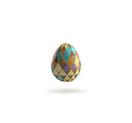 Fototapeta premium 3D icon of a colorful Easter egg in the air on a white background with a shadow. Vector illustration