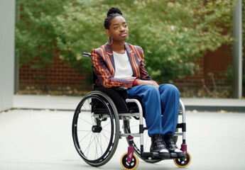 Black Disabled Transgender Person in a Wheelchair. - obrazy, fototapety, plakaty