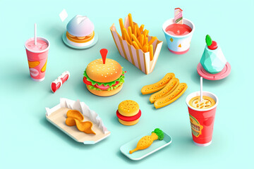  fast street food icon pattern, minimal look, pastel background, generative ai illustration