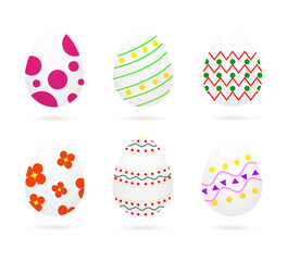 Happy Easter.Set of Easter eggs with different texture on a white background.Spring holiday. Vector Illustration.Happy easter eggs