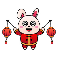 2023 Chinese new year. cute bunny illustration. With the feel of Chinese new year 