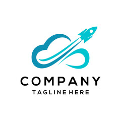 Rocket cloud vector logo with gradient color style, illustration cloud and rocket launch symbol icon design for astronomy.
