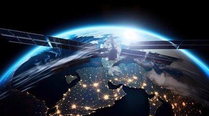 Fototapeta na wymiar International space station over planet earth