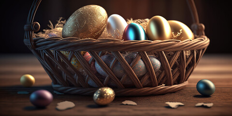 Close_Up_Of_Easter_Eggs_In_Basket_photorealistic_Generative Ai