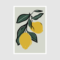 Lemon tree branch with lemons. Hand drawn vector illustration.