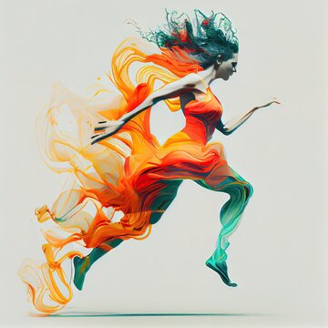 Active powerful female dancer jumping, generative ai