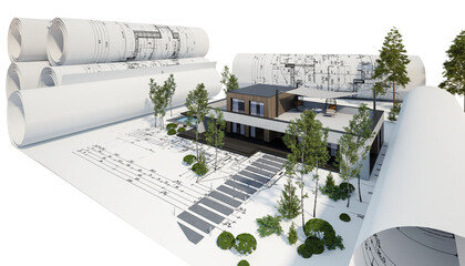 Bauplanung eines Einfamilienhauses mit Dachterrasse und Swimmingpool - 3D Visualisierung
