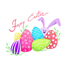 easter card with eggs and bunny