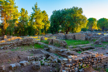 Sunset view of Archaeological Site of Olympia in Greece