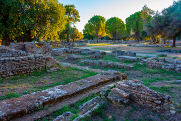 Sunset view of Archaeological Site of Olympia in Greece