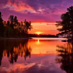 Fototapeta premium sunset over the lake