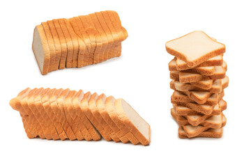 Delicious bread slices isolated on a white background, top view.