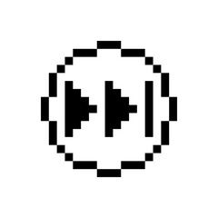 Black rewind button, pixel art design.