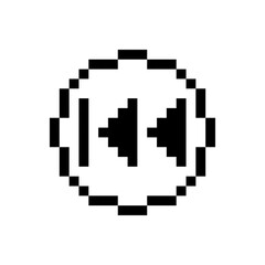 Black rewind button, pixel art design.