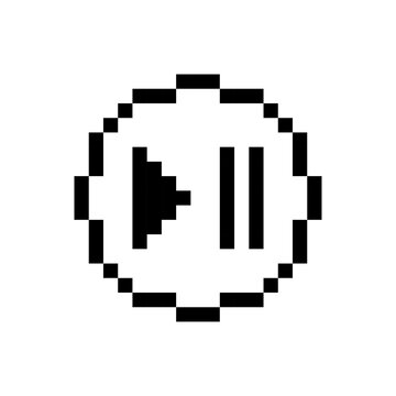 Black play pause button, pixel art design.