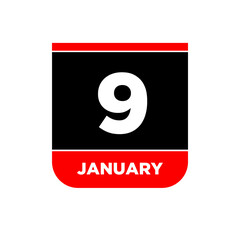9 January vector calendar vector icon. 9 Jan card.