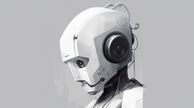 a minimalist white AI robot, white and gray tones, advanced machinery - Generated by AI