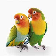 Plakat Generative AI illustration of colorful parrots with green feathers