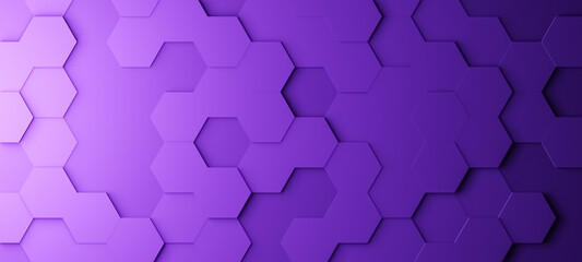 Hexagonal background with purple hexagons, abstract futuristic geometric backdrop or wallpaper with copy space for text