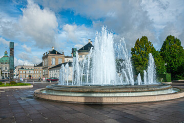 Copenhagen, Denmark - September 13, 2010: Landscape, Central fountain spouting white water into...