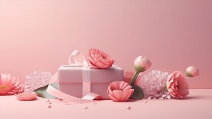 Mother's day, flowers and gift box, generative ai