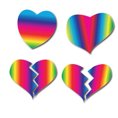 Rainbow gradient heart set with broken heart symbols. - 586314197