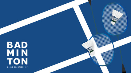Blue Badminton racket with white badminton shuttlecock , badminton court indoor , Simple flat design style  ,Illustrations for use in online sporting events ,  illustration Vector EPS 10 - obrazy, fototapety, plakaty