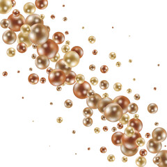 Group of golden spheres of different diameters. 3D illustration. 