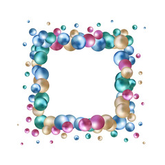 Abstract pattern with glass blue balls or precious pearls. Glossy realistic ball. 3d vector illustration. 