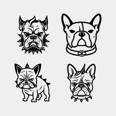 Set bulldog head logo isolated on white background
