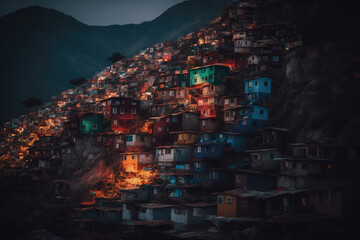 Beautiful houses steep neighborhood slum mountains environment concept,generative ai.