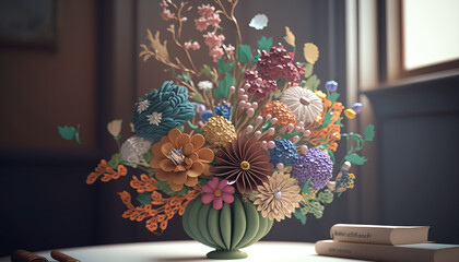 Botanic Garden: A Festive Bouquet of Fresh Blooms in Vintage Decor - ai generated