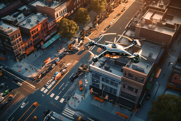 Personal commuting drones provide fast, direct transportation, bypassing traffic congestion - obrazy, fototapety, plakaty
