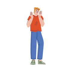 Man Victim Standing with Closed Eyes Expressing Strong Emotion Vector Illustration