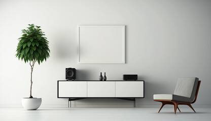 Minimalist background, Minimalist living room with furniture and potted plant.