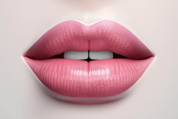 close-up of pink lips on a white background. Ideal healthy skin. Natural makeup. generative AI