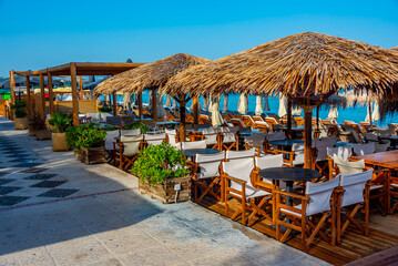 View of seaside promenade at Corinth, Greece