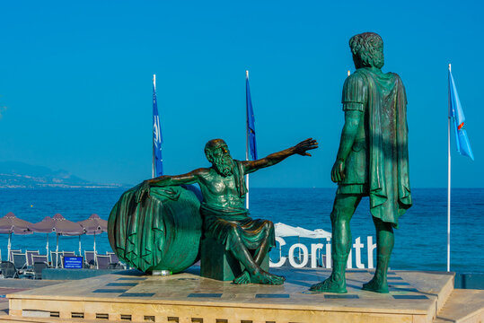 Statue of Alexander the Great & Diogenes in Corinth, Greece