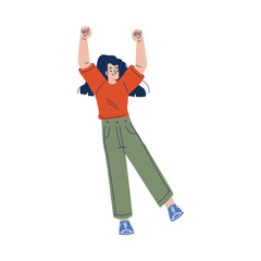 Positive Woman Character with Smiling Face Feeling Euphoric and in High Spirits Vector Illustration