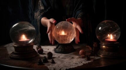 fortune teller with her crystal ball. ai generative.