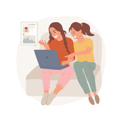 Discussing classmates isolated cartoon vector illustration. Teenage friends sitting in the room together, leisure time discussing classmates, private conversation, girls meeting vector cartoon.