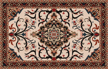 Colorful ornamental vector design for rug, tapis, yoga mat. Geometric ethnic clipart. Arabian ornamental carpet with decorative elements.Persian carpet, © pichet