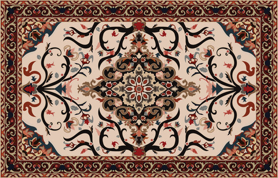 Colorful ornamental vector design for rug, tapis, yoga mat. Geometric ethnic clipart. Arabian ornamental carpet with decorative elements.Persian carpet,