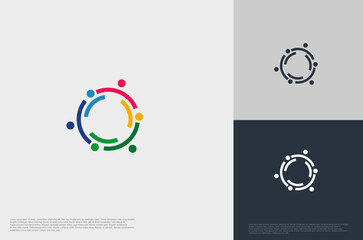 abstract global crown people colorful logo minimalist style illustration. Teamwork symbol.