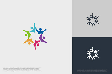 abstract global crown people colorful logo minimalist style illustration. Teamwork symbol.