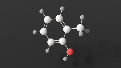 o-cresol molecule, molecular structure, derivative phenol, ball and stick 3d model, structural chemical formula with colored atoms