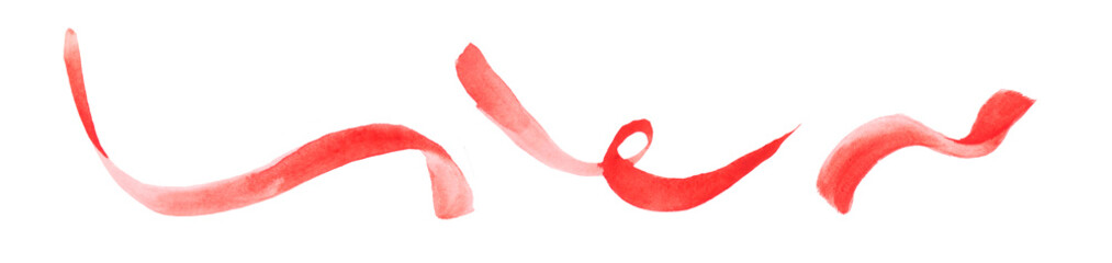 Vector red ribbon set for wedding celebration invitation card watercolor illustration