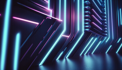 abstract futuristic neon background with glowing ascending lines. Fantastic wallpaper, element for banners, background, wallpaper, AI