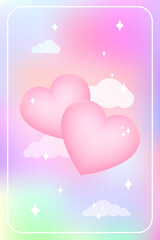Obraz na płótnie Canvas Y2k heart blurred gragient card. Happy Valentine s Day holographic vector poster background with cloud and hearts geometric shape in trendy 90s, 00s psychedelic style. Rainbow holo vibrant and pink