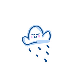 hand drawn rain cloud with smiling face illustration on a transparent background